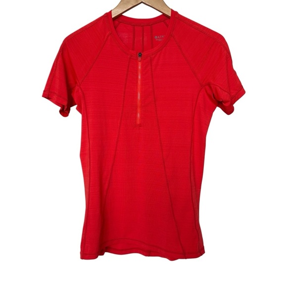 Athleta Women's Pacifica UPF Tee S Orange 1/4-Zip Short Sleeve Top Casual Active - Picture 2 of 7
